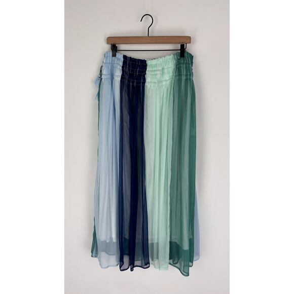 Neiman Marcus Pull On Colorblock Striped Maxi Skirt Womens Size Large Blue Crepe - Picture 5 of 10